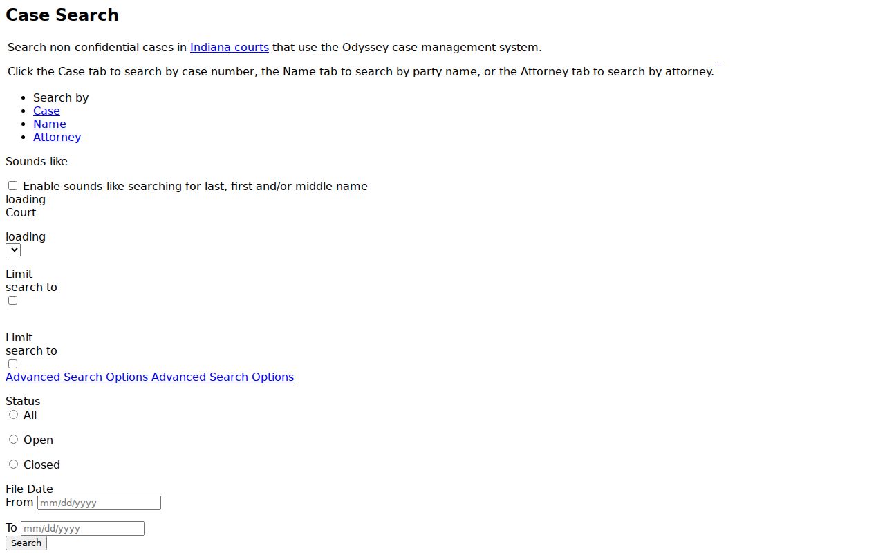 MyCase search template showing case, citation, name, and filter fields