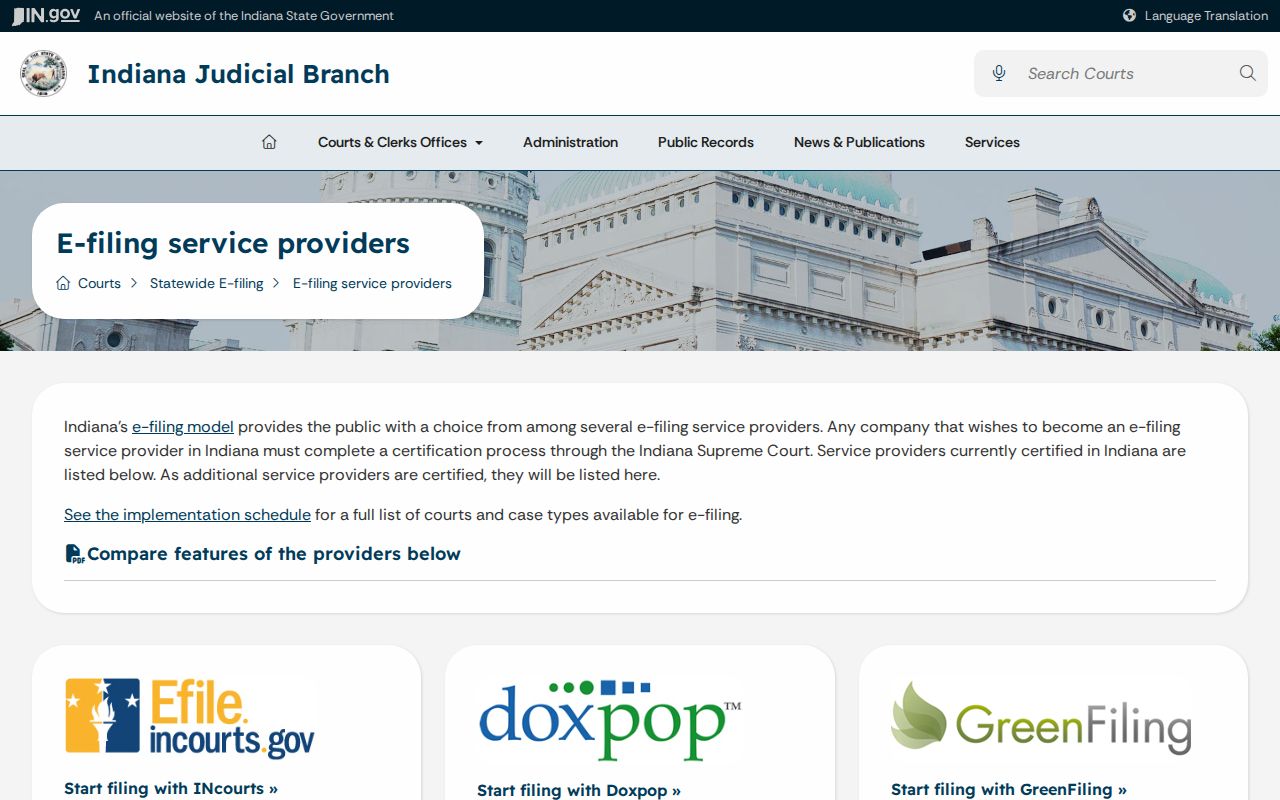Steuben County civil docket certified e-filing providers