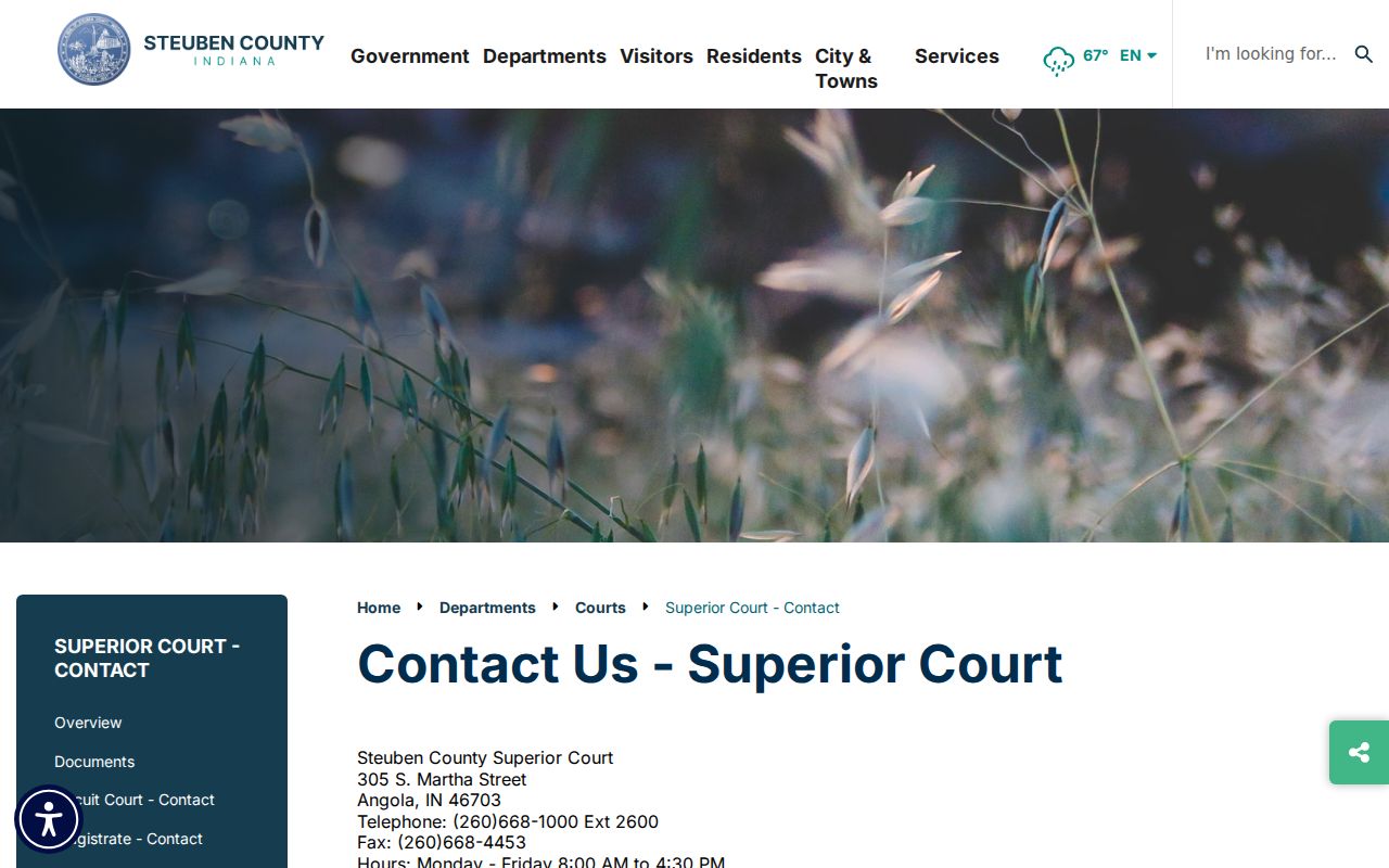 Steuben Superior Court official contact page