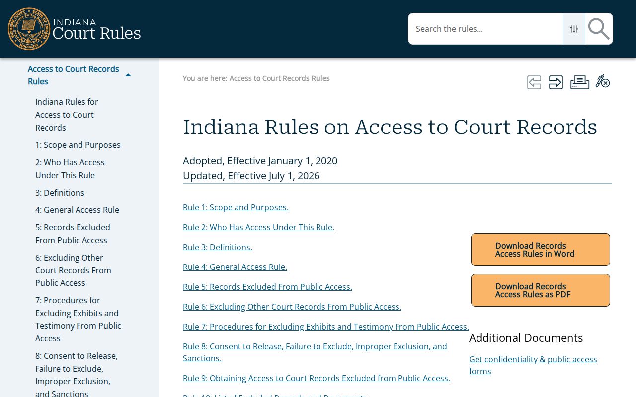 Indiana Access to Court Records rules landing page